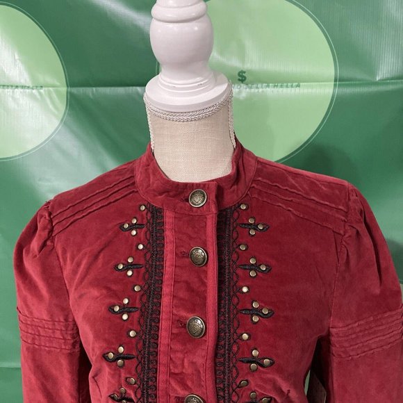 FREE PEOPLE crushed velvet heavyweight MILITARY style jacket in RIO RED sz S-NWT - Picture 6 of 15
